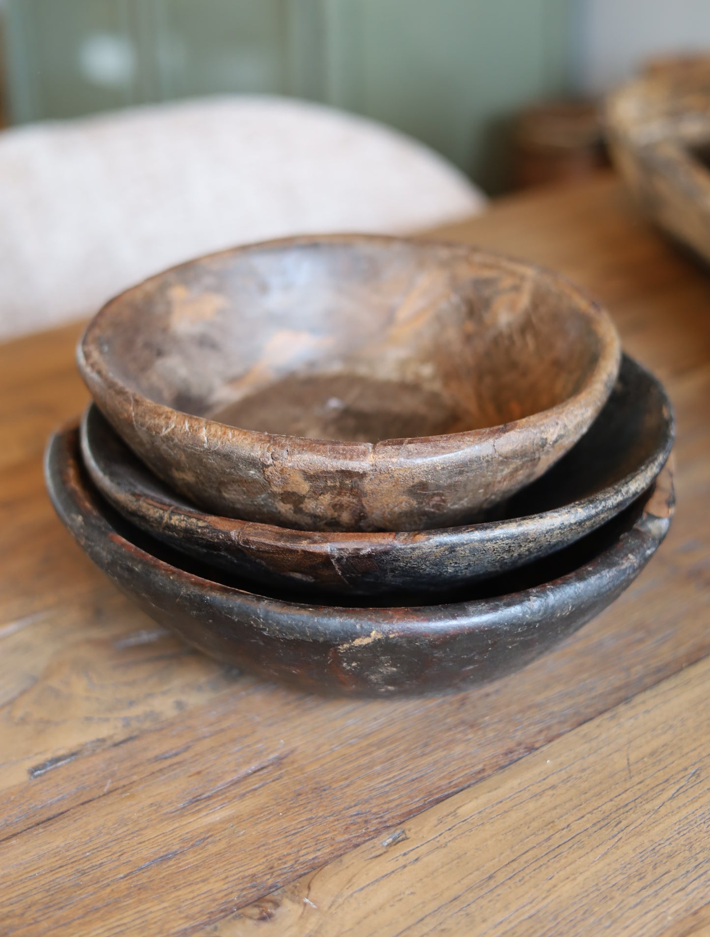 Oude houten ronde schaal